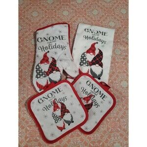 Gnome for the Holidays plaid kitchen set